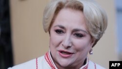 Viorica Dancila, PSD's nomination for Prime Minister of Romania, talks to the media as she leaves the party's headquarters in Bucharest, Jan. 16, 2018. 