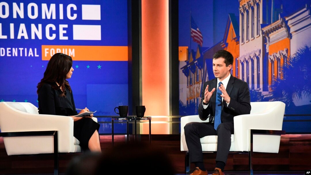 In this June 21, 2019 photo, Democratic presidential candidate, South Bend, Ind., Mayor Pete Buttigieg speaks at a forum hosted by the Black Economic Alliance in Charleston, S.C. 
