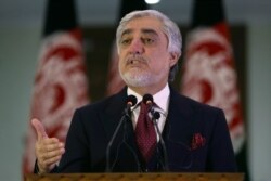FILE - In this Feb. 29, 2020, file photo, Abdullah Abdullah speaks during a news conference in Kabul, Afghanistan.