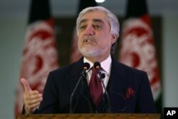 FILE - In this Feb. 29, 2020, file photo, Abdullah Abdullah speaks during a news conference in Kabul, Afghanistan.