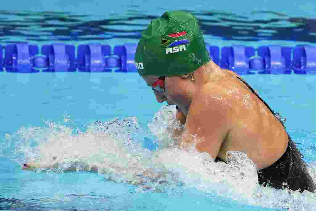 Kaylene Corbett, of South Africa, swims in a heat in the women's 200-meter breaststroke at the 2020 Summer Olympics, Wednesday, July 28, 2021, in Tokyo, Japan. (AP Photo/Petr David Josek)