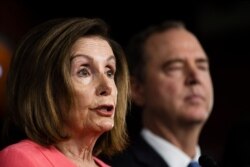 House Speaker Nancy Pelosi of Calif., joined by House Intelligence Committee Chairman Adam Schiff, D-Calif., speaks during a news conference, Jan. 15, 2020.