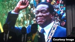 FILE: Zimbabwean President Emmerson Mnangagwa calls on veterans to play a central role in the legislative and presidential election campaign scheduled for late August, Harare, 11 May 2018. (Twitter / President of Zimbabwe)