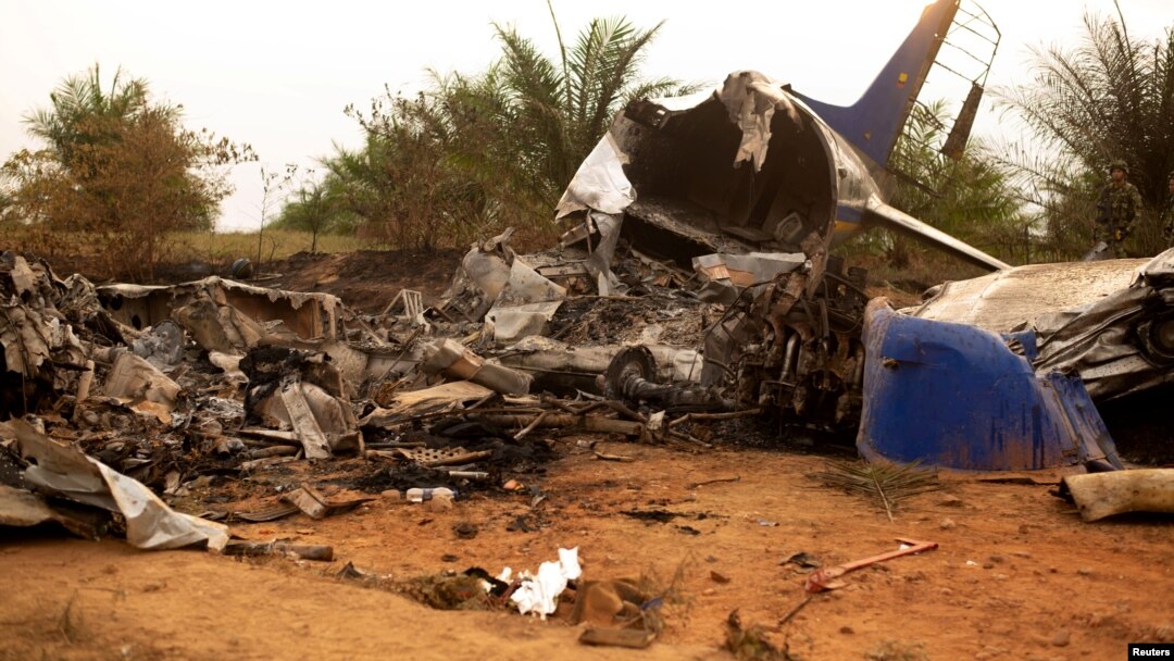 Wreckage is seen from a Douglas DC-3 passenger aircraft which crashed on the Colombian plains province of Meta, San Martin, Colombia, March 9, 2019. 