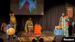 A storyteller engages the crowd at the Re-imagined Storytelling Festival in Nairobi, Kenya, Dec. 15, 2018. 