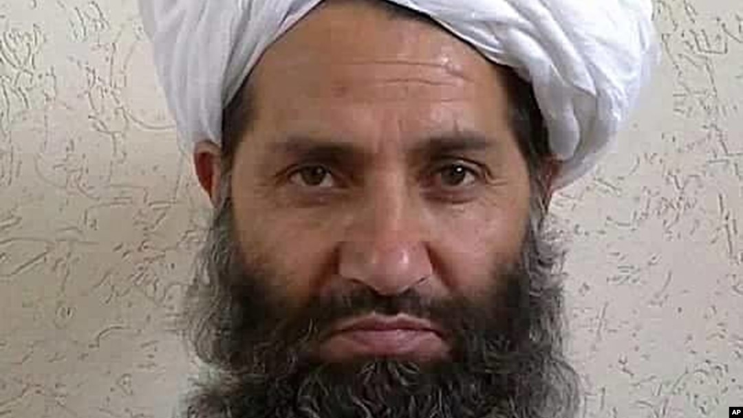 FILE - The leader of Taliban fighters, Mullah Hibatullah Akhundzada poses for a portrait in this undated and unknown location photo.