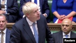 Britain's new Prime Minister Boris Johnson speaks at the House of Commons in London, Britain July 25, 2019, in this screen grab taken from video.