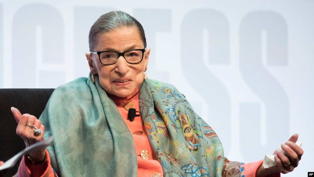Supreme Court Associate Justice Ruth Bader Ginsburg speaks at the Library of Congress National Book Festival in Washington, Saturday, Aug. 31, 2019. (AP Photo/Cliff Owen)