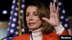 House Minority Leader Nancy Pelosi (D-CA) speaks during her weekly news conference on Capitol Hill in Washington, Nov. 15, 2018. 