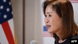 미셸 스틸 대사가 지난 7월30일 한국에 부임한 직후 인천국제공항에서 기자회견을 하고 있다. (AFP 자료사진)