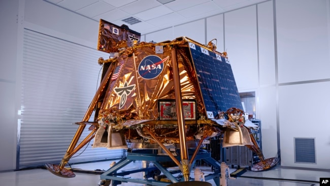 This photo provided by Firefly Aerospace in January 2025 shows the Blue Ghost lunar lander in a clean room. (Firefly Aerospace via AP)