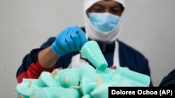 A worker packages popsicles at an artisanal factory in Salcedo, Ecuador, Thursday, Nov. 28, 2024, amid a wave of power outages, triggered by a prolonged dry spell. (AP Photo/Dolores Ochoa)