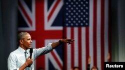 Presiden AS Barrack Obama berbicara di Lindley Hall di London, Inggris, 23 April 2016.