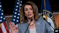 Speaker of the House Nancy Pelosi, D-Calif., meets with reporters at a news conference on Capitol Hill in Washington, May 9, 2019. 