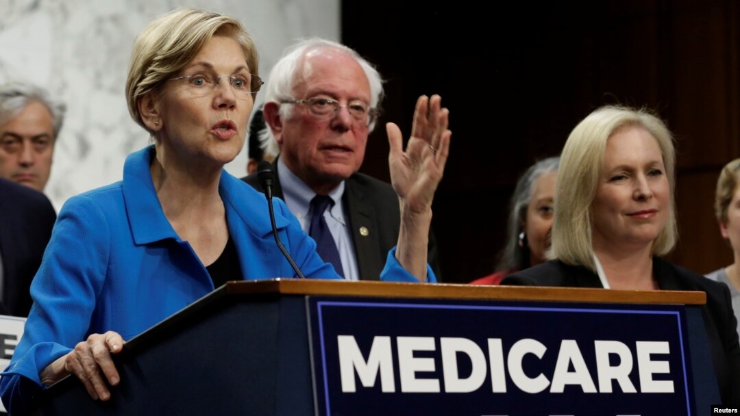 Senator Elizabeth Warren (D-MA) speaks during an event to introduce the "Medicare for All Act of 2017" on Capitol Hill in Washington, Sept. 13, 2017. All three senators have been mentioned as possible contenders for the 2020 Democratic presidential nomination. 