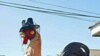 This big bird outside a bakery in East Peoria, Illinois, purports to be the World's Largest Chicken. Not living, of course. We suspect there are other claimants as well