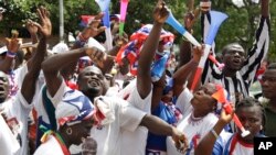 FILE - Supporters of Ghanaian President-elect Nana Akufo-Addo, of the New Patriotic Party (NPP), celebrate his election victory in Accra, Ghana, Dec. 10, 2016. 