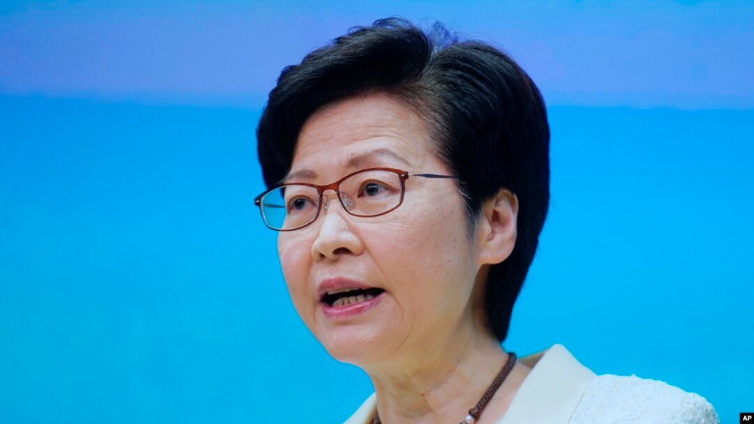 Pemimpin Hong Kong Carrie Lam dalam konferensi pers, 11 Mei 2021. (AP Photo/Vincent Yu)