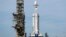 A Falcon 9 SpaceX heavy rocket stands ready for launch on pad 39A at the Kennedy Space Center in Cape Canaveral, Fla., Feb. 5, 2018.