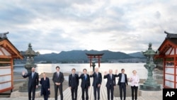 在日本广岛参加七国集团峰会的领导人们。（5月19日摄）