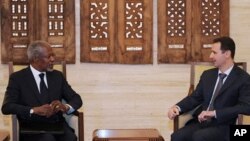 Shugaba Bashar al-Assad na Sham yana ganawa da Kofi Annan, wakilin Majalisar Dinkin Duniya da kungiyar kasashen larabawa