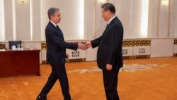中國國家主席習近平星期五（4月26日）與造訪的美國國務卿安東尼·布林肯（Antony Blinken）會面。 （媒體聯訪照片）