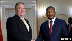Angolan President Joao Lourenco meets with U.S. Secretary of State Mike Pompeo at the Presidential Palace in Luanda, Feb. 17, 2020.
