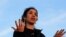 FILE - Nobel Peace Prize laureate and Yazidi activist Nadia Murad gestures while speaking during a visit to Sinjar, Iraq, Dec. 14, 2018.