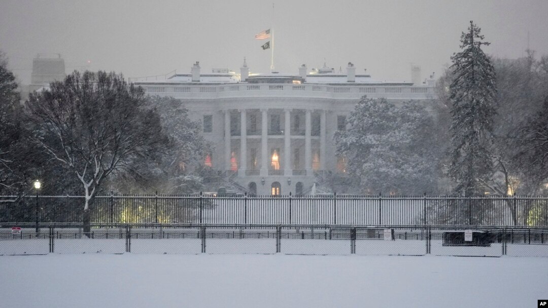 The White House is pictured during a winter snow storm in Washington, Jan. 6, 2025.