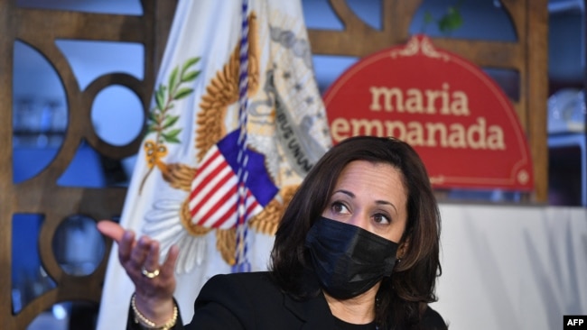 Vice President Kamala Harris takes part in a small business listening session at Maria Empanada in Denver, Colorado on March 16, 2021.