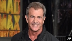 FILE - Mel Gibson arrives at the premiere of "Mad Max: Fury Road" in Los Angeles on May 7, 2015.