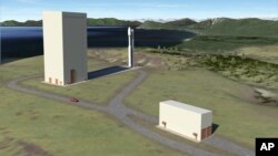 FILE - This image courtesy of Alaska Aerospace Corporation shows an illustration of a new launch pad at the Kodiak Launch Complex, June 29, 2012. 