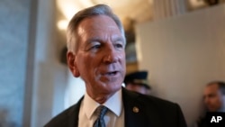 FILE - U.S. Senator Tommy Tuberville, shown here at the Capitol in Washington on Sept. 6, 2023, announced on Dec. 5 that he is ending his hold on hundreds of military promotions.