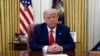 President Donald Trump participates in a law enforcement briefing on the MS-13 gang in the Oval Office of the White House, Wednesday, July 15, 2020, in Washington. (AP Photo/Patrick Semansky)