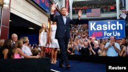 Thống đốc bang Ohio, ứng cử viên Tổng thống của Đảng Cộng hòa, ông John Kasich chính thức công bố chiến dịch tranh cử của mình ở Columbus, Ohio, ngày 21/7/2015.