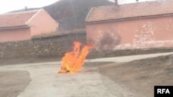 A Tibetan man named Youten sets himself on fire in a village in Meruma township, Ngaba (in Chinese, Aba) county, a Tibetan region in the western Chinese province of Sichuan, Nov. 26, 2019.