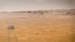 El helicóptero Ingenuity intenta su primer vuelo de prueba en Marte cerca del rover Perseverance Mars de la NASA en una ilustración sin fecha del Laboratorio de Propulsión a Chorro en Pasadena, California. Foto: NASA / JPL-Caltech via Reuters.