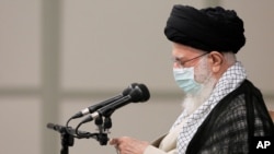  File - Iranian supreme leader, Supreme Leader Ayatollah Ali Khamenei called on the U.S. ‘stubborn’ installed nuclear talks in Vienna for discussing Tehran’s missiles and regional influence, July 28, 2021.