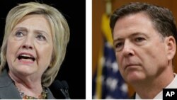 Ảnh tư liệu - Ứng cử viên tổng thống Đảng Dân chủ Hillary Clinton (trái) và Giám đốc FBI James. Comey.