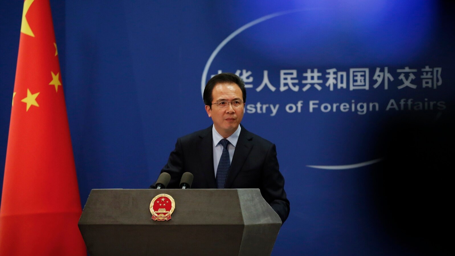 China's Foreign Ministry spokesman Hong Lei is seen during a daily briefing at the ministry in Beijing, China, April 5, 2016. Speaking on Sandy Phan-Gillis' case, Hong has called for China's judicial sovereignty to be respected.
