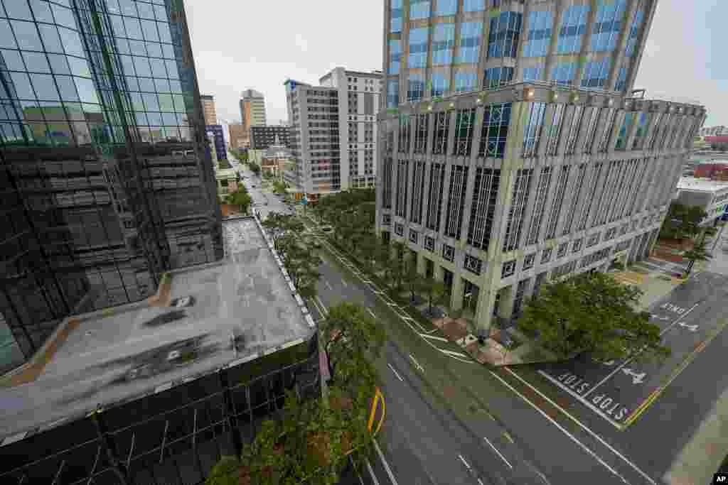 Downtown Tampa, Florida, is seen desolate ahead of the arrival of Hurricane Milton.