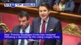 VOA60 World PM - Italian PM Conte to Resign After League Party Pulls Backing