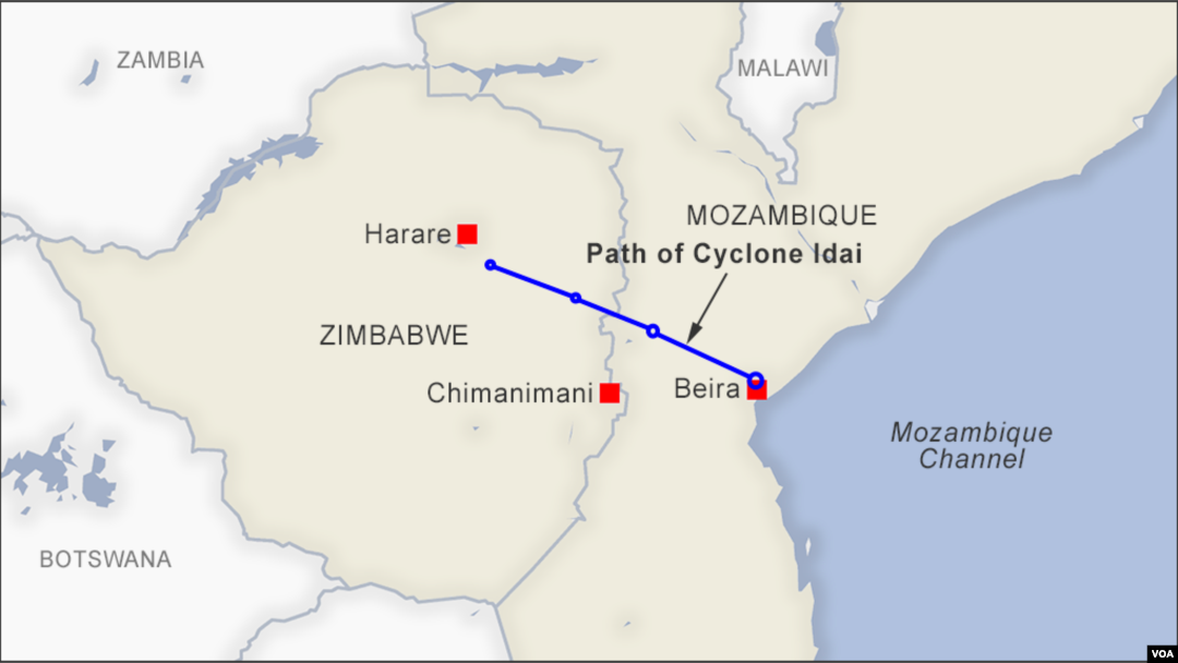 Inzira y'igihuhusi Idai kuva muri Mozambique, Malawi no muri Zimbambwe