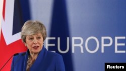 British Prime Minister Theresa May holds a news conference following an extraordinary European Union leaders summit to discuss Brexit, in Brussels, Belgium April 11, 2019. 