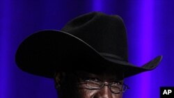 President of South Sudan Salva Kiir Mayardit speaks during the South Sudan International Engagement Conference in Washington, DC. The two-day conference was to highlight the national development vision of South Sudan and the opportunities for investment i