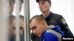 Court hearing of Russian soldier Vadim Shishimarin, in Kyiv, at which accused war criminal was given a life sentence. May 23, 2022