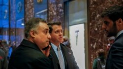In this Dec. 12, 2016 photo, Los Angeles venture capitalist Imaad Zuberi, far left, arrives at Trump Tower in New York. Zuberi agreed this month to plead guilty to making illegal campaign contributions on behalf of foreign nationals and concealing…