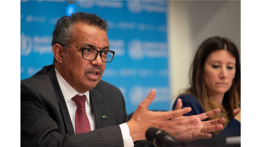 FILE - Director-General of World Health Organization Tedros Adhanom Ghebreyesus speaks at a news conference on the outbreak of the coronavirus disease, in Geneva, Switzerland, March 16, 2020.