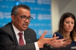 FILE - Director-General of World Health Organization Tedros Adhanom Ghebreyesus speaks at a news conference on the outbreak of the coronavirus disease, in Geneva, Switzerland, March 16, 2020.