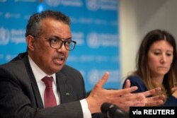 Director-General of World Health Organization (WHO) Tedros Adhanom Ghebreyesus attends a news conference on the outbreak of the coronavirus disease (COVID-19) in Geneva, Switzerland, March 16, 2020. (Christopher Black/WHO/Handout)